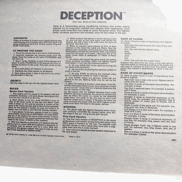 Deception The Memory Poker Game Vintage 1975 - Picture 12 of 16